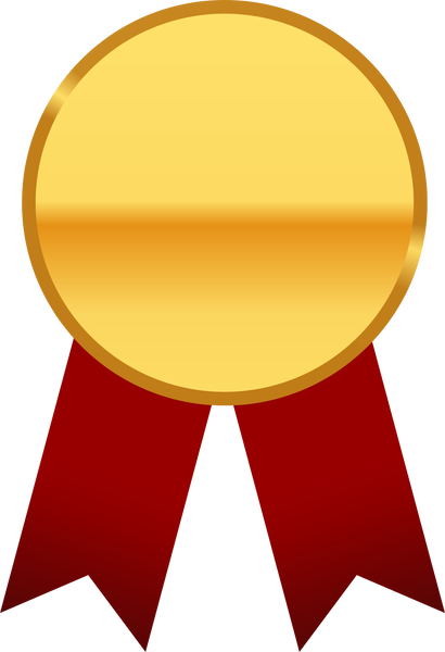 Red ribbon gold badge